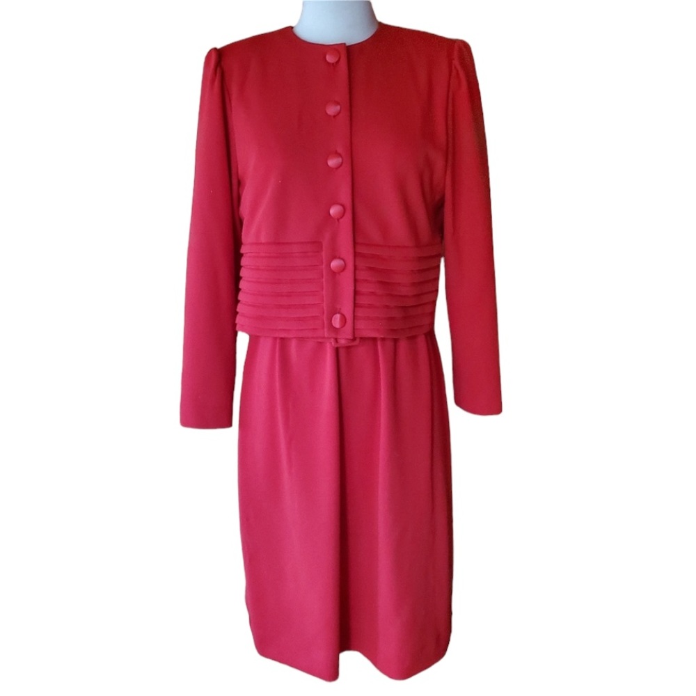 1970s Leslie Fay Red & White Dress Suit